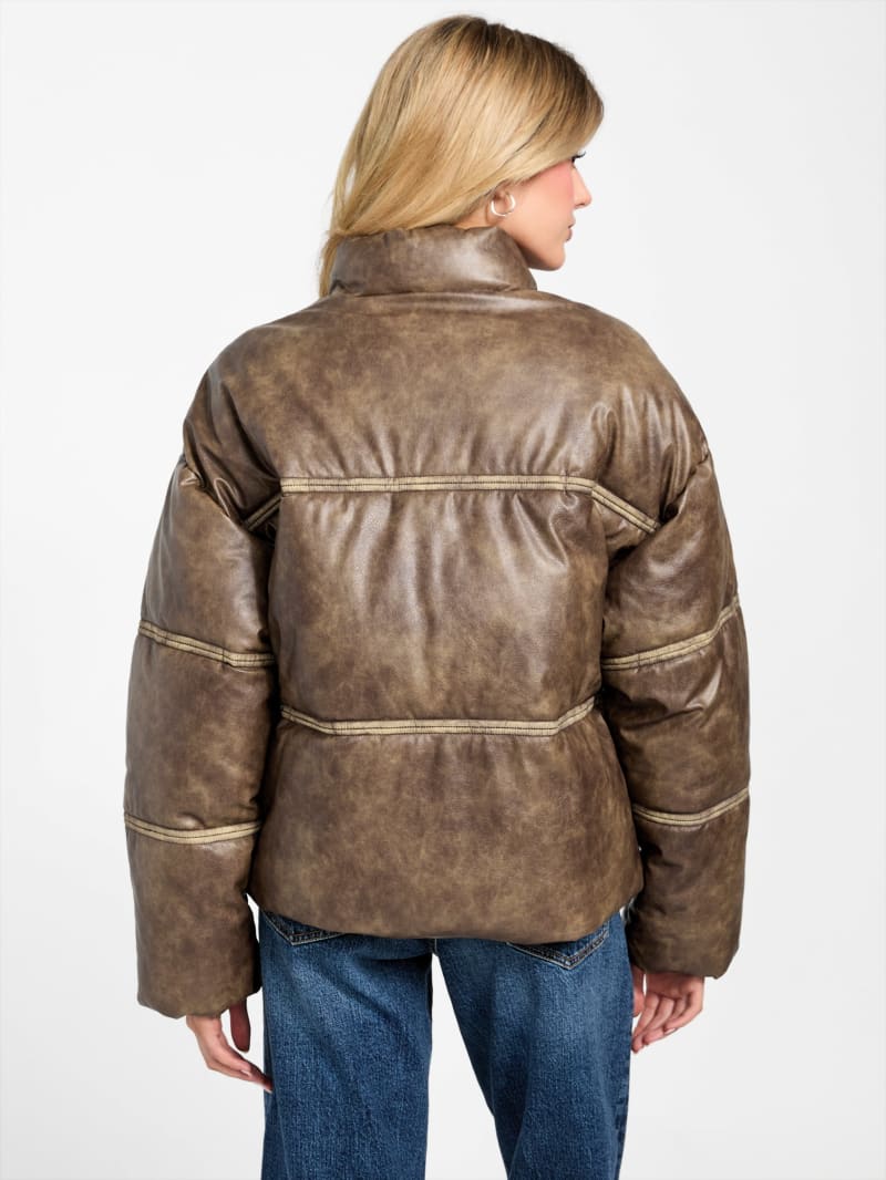 Washed Faux-Leather Puffer Jacket - thumbnail 4