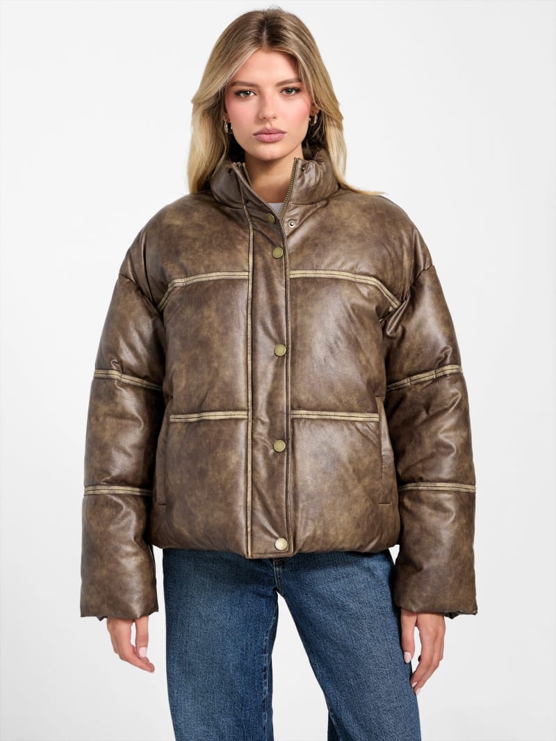 GUESS® Washed Faux-Leather Puffer Jacket
