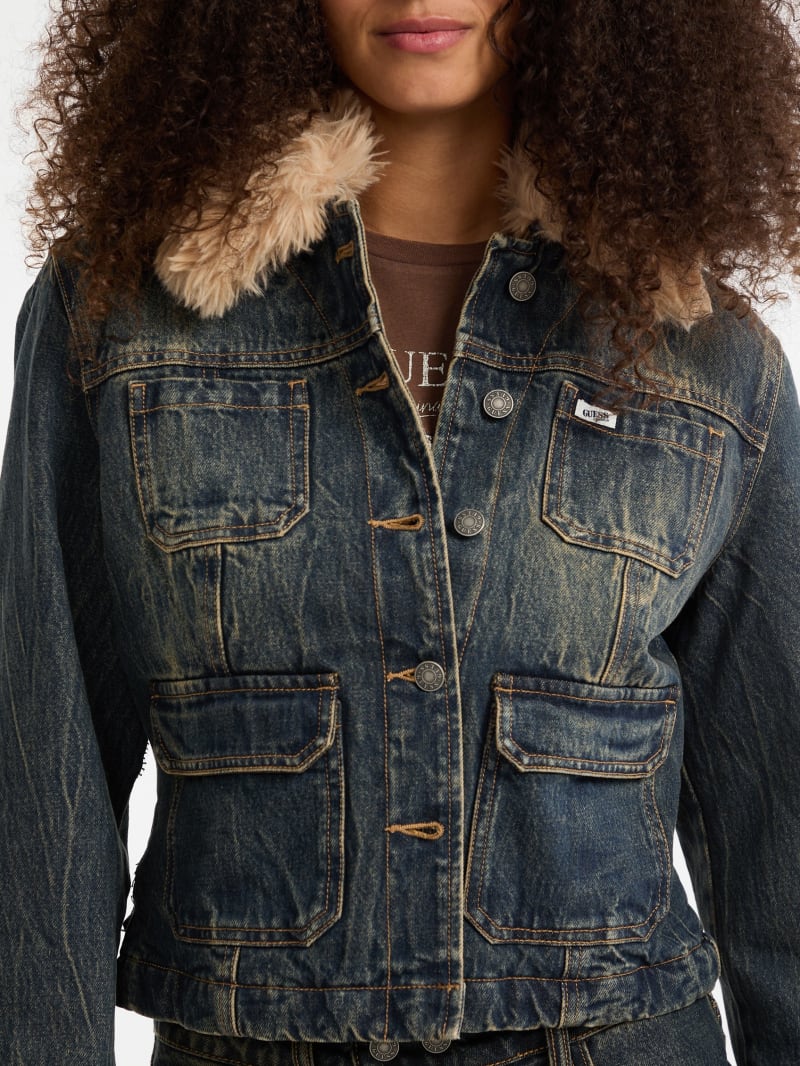 GUESS® GUESS Originals Faux-Fur Denim Aviator Jacket