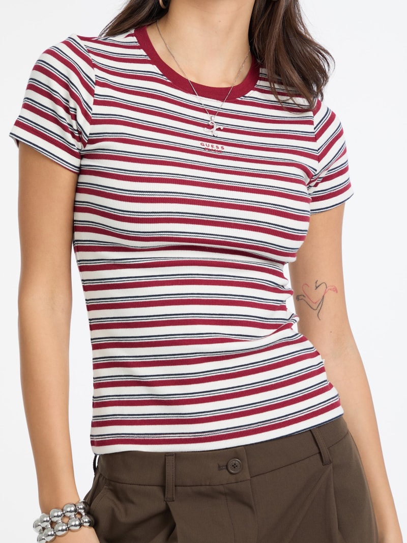 Slim Striped Embroidered Logo Tee