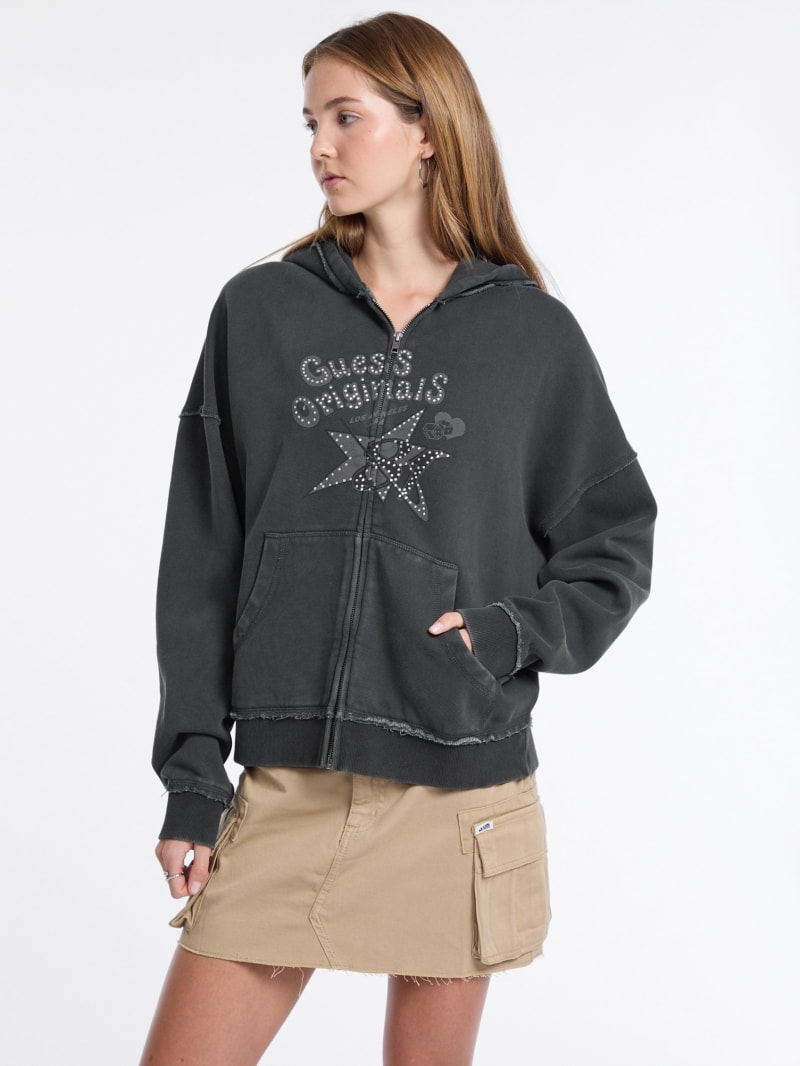 【ブルー(FBD6)】GUESS Originals パーカー レディース (W)Rhinestone Hoodie GUESS Originals Rhinestone Crop Hoodie パーカー レディース | GUESS