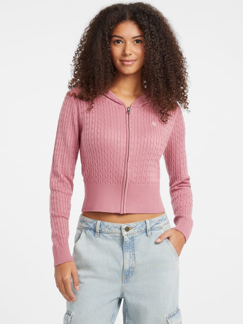 Cable-Knit Hooded Cardigan