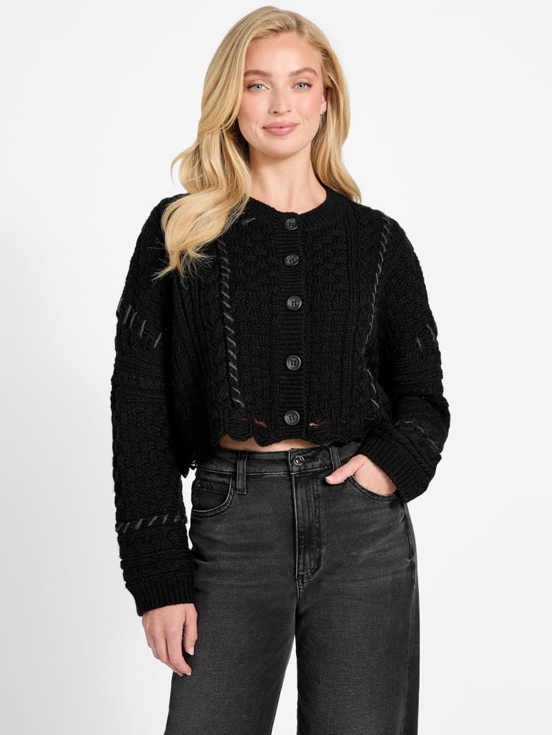 ゆか GUESS® Kaori Wool-Blend Stitched Cardigan