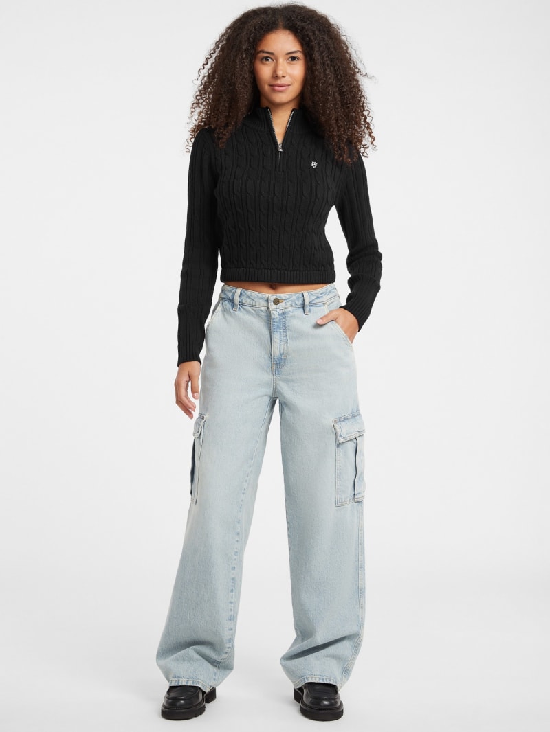 GUESS® Half-Zip Cable-Knit Crop Sweater