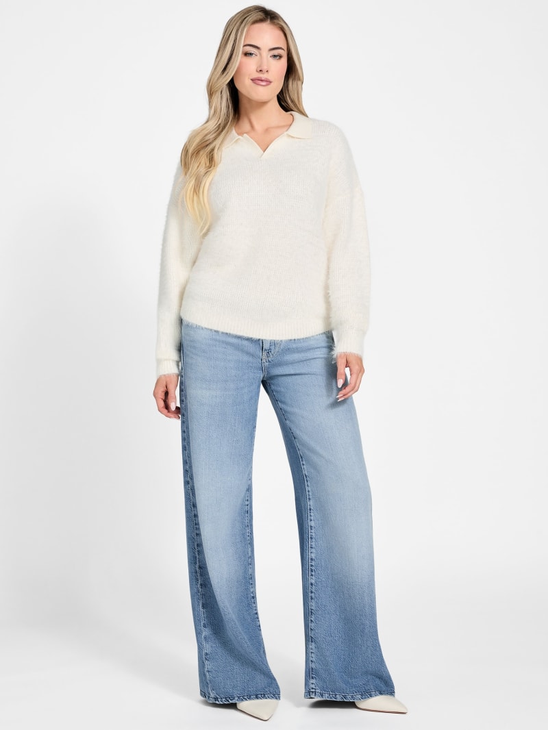 Seema Fuzzy-Knit Polo Sweater