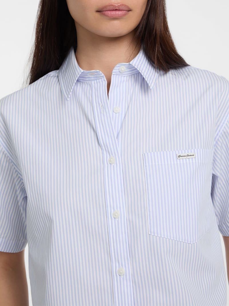 Eco Striped Boxy Poplin Shirt | GUESS Jeans