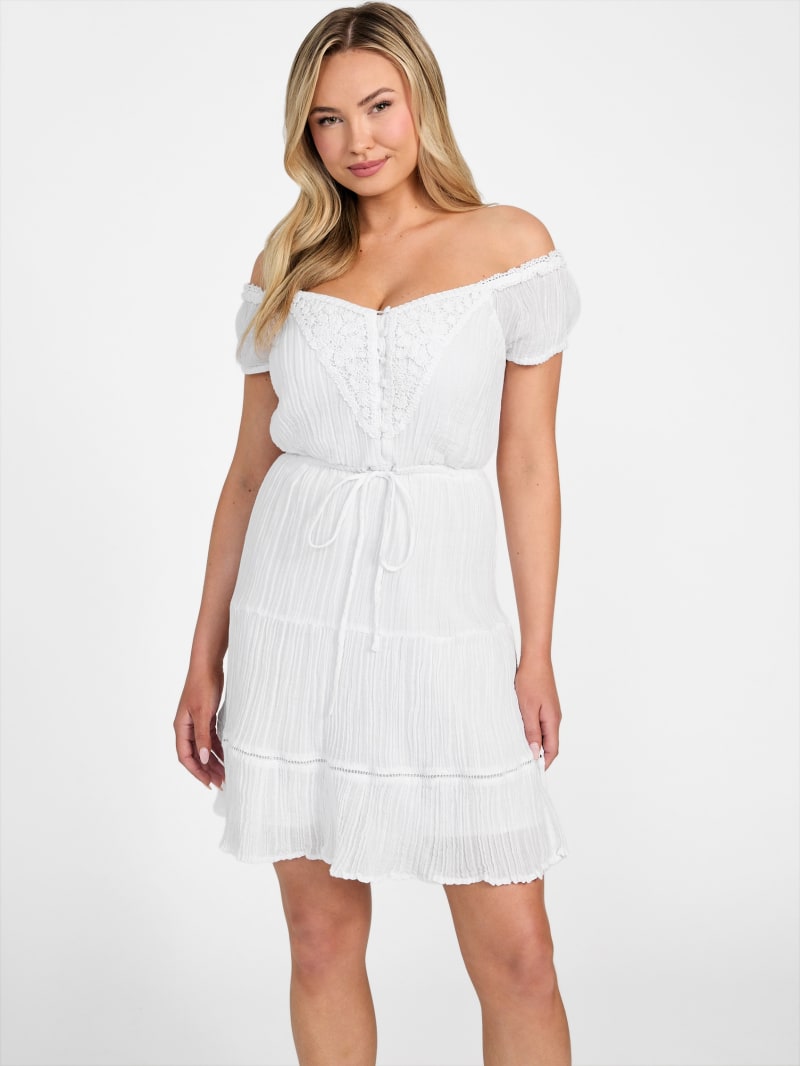 【 】JEANS SCALLOP DRESS ★47B319GYAA★ホワイト On 34th Women's Sleeveless Scallop-Edge Eyelet Shift Dress