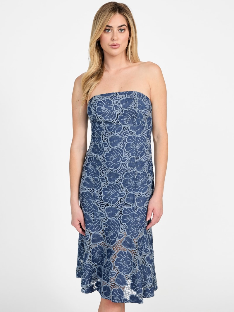 Guess Women's Maisy Embroidered Lace Strapless Dress - Blue Ribbon Multi - Size 0