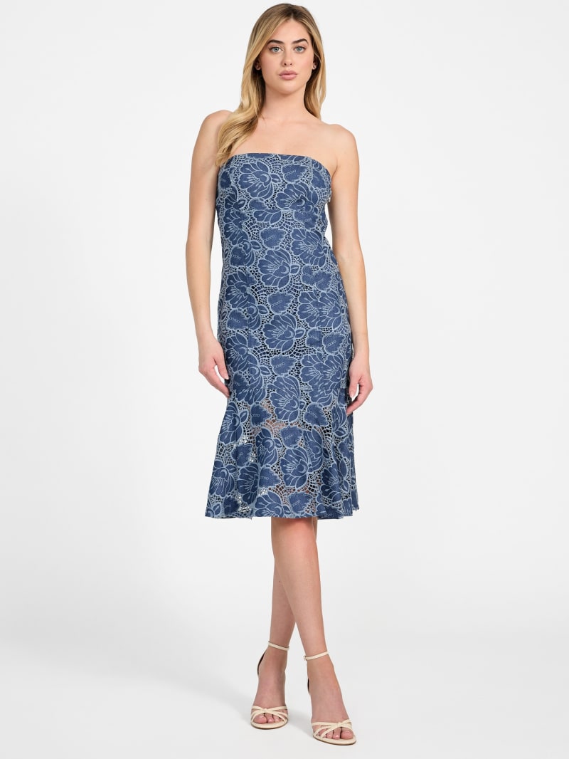 knee length dresses for ladies HELLO MOLLY Sea And Sky Lace Mini Dress Blue