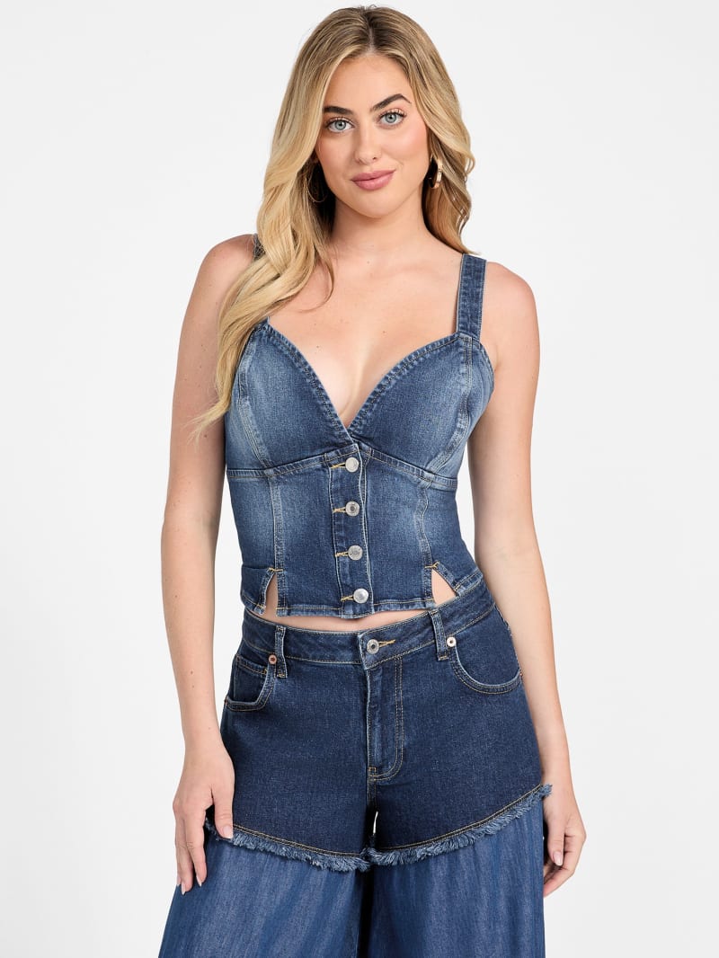 【新品】RIB MIX DENIM BUSTIER（1週間限定出品！） RIB MIX DENIM BUSTIER