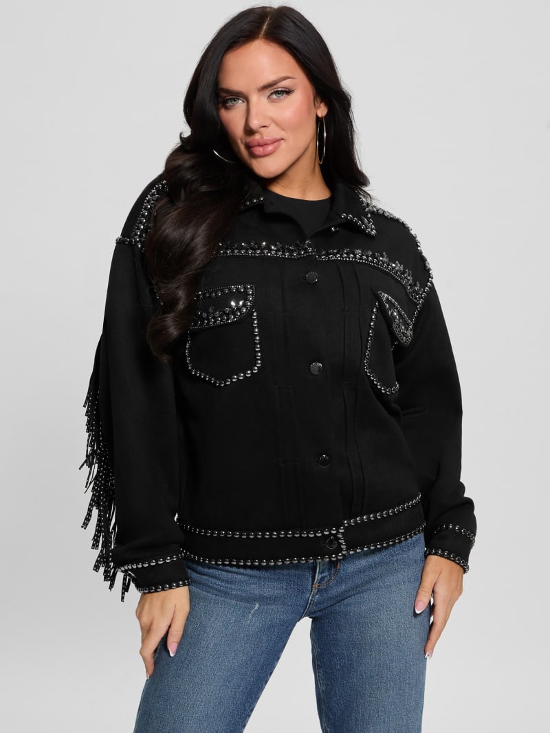Angelica Faux-Suede Studded Fringe Jacket | GUESS