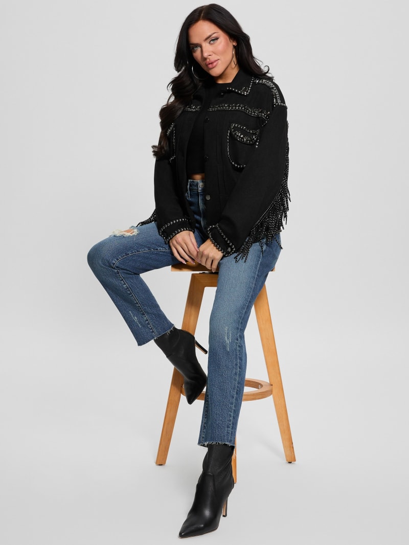 Angelica Faux-Suede Studded Fringe Jacket | GUESS