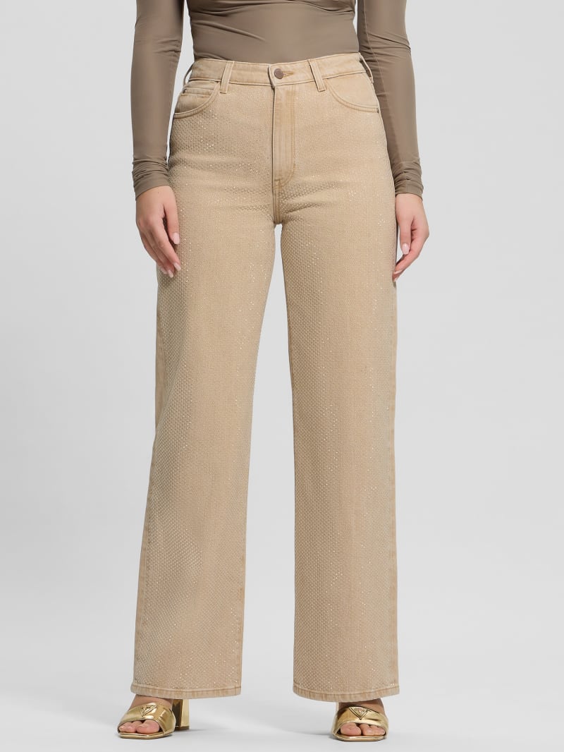 ★人気★GUESS★LADIES 'Denim Crystal Wide Pants NMAIXX Wide-Leg Rhinestone Jeans | GUESS