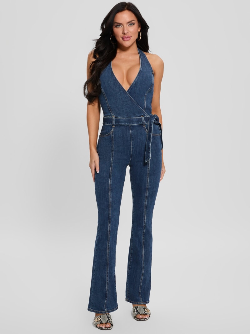 Eco Claire Denim Halter Jumpsuit | GUESS Eco Claire Denim Halter Jumpsuit | GUESS
