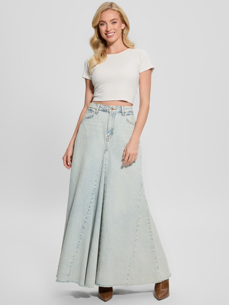 Guess Open Front Denim Maxi Skirt in Blue | Lyst