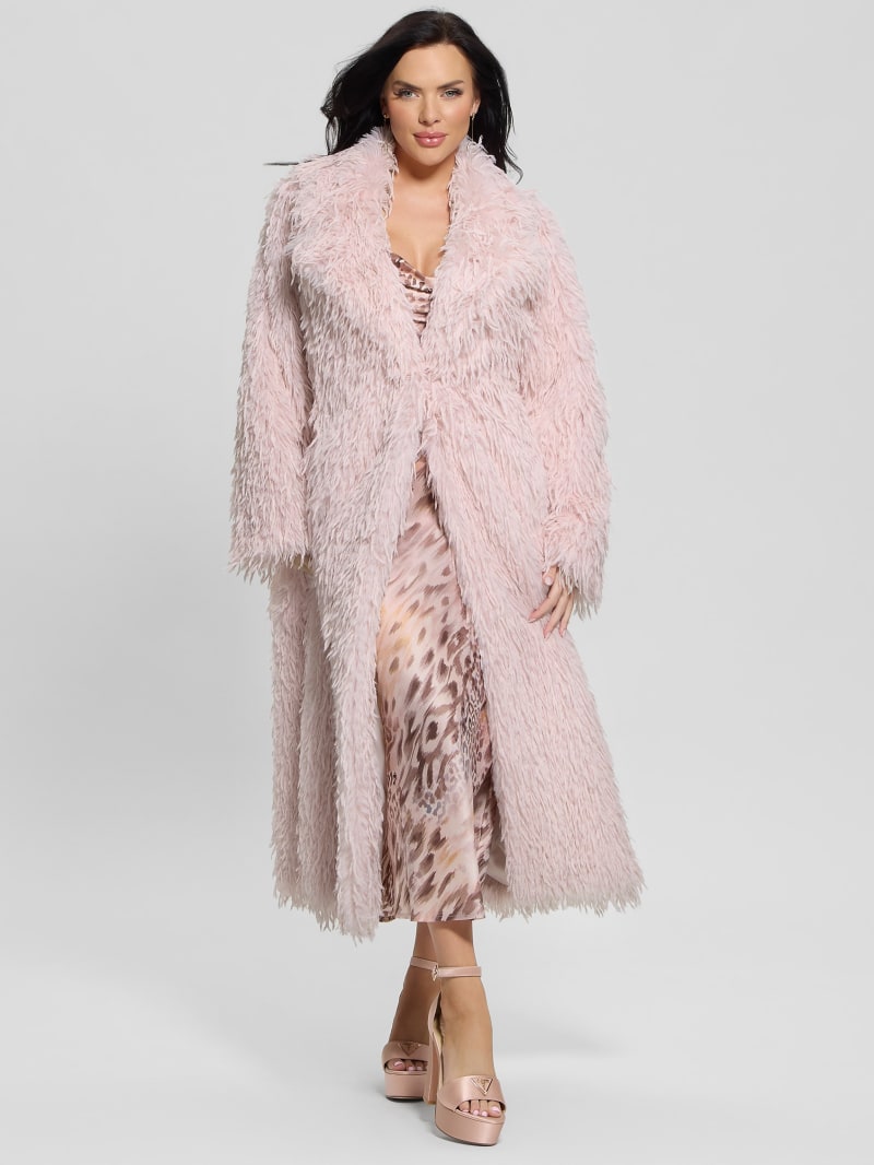 Pink faux fur longline coat hotsell