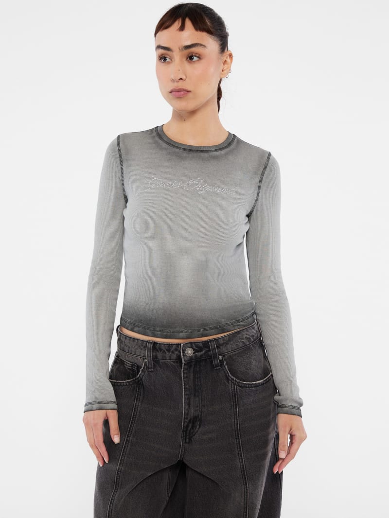 tシャツ GUESS/ゲス GO RHINESTONE LONG SLEEVE TOP レディース GUESS Originals Rhinestone Long Sleeve Top 長袖 Tシャツ