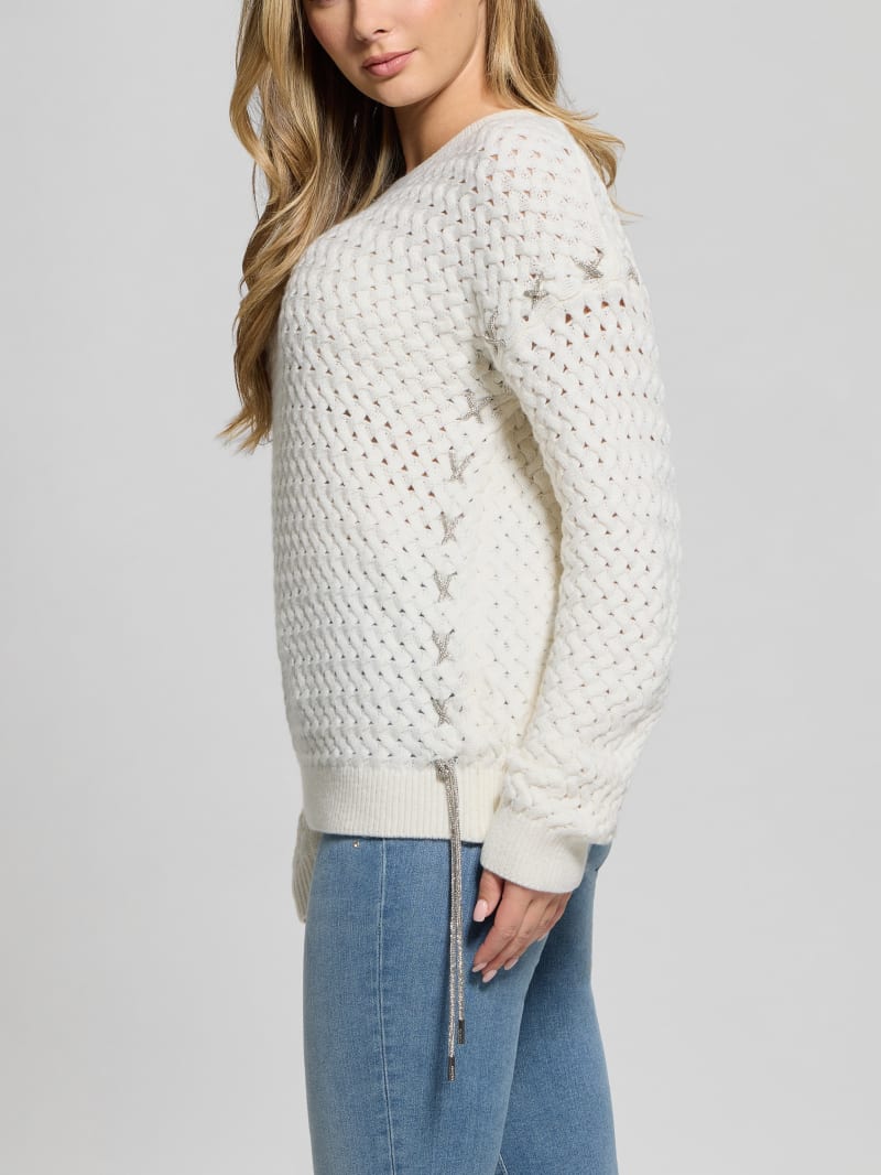 Elliss Rhinestone Wool-Blend Chain Sweater | GUESS