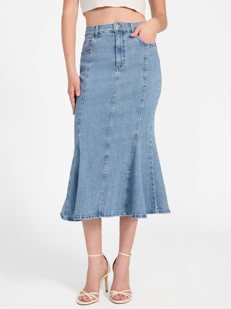 【I AM MARI】Eslo midi skirt Flared linen midi skirt with side zipper - black | Midi