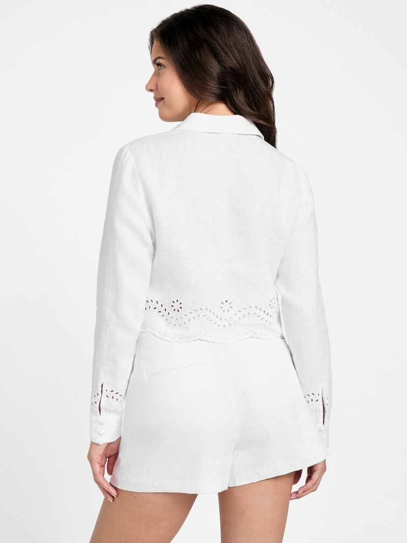 売れ筋商品|||ゲス カットソー トップス レディース Women's Long-Sleeve Leyna Linen Top Pure White Eco Leyna Linen Top | GUESS
