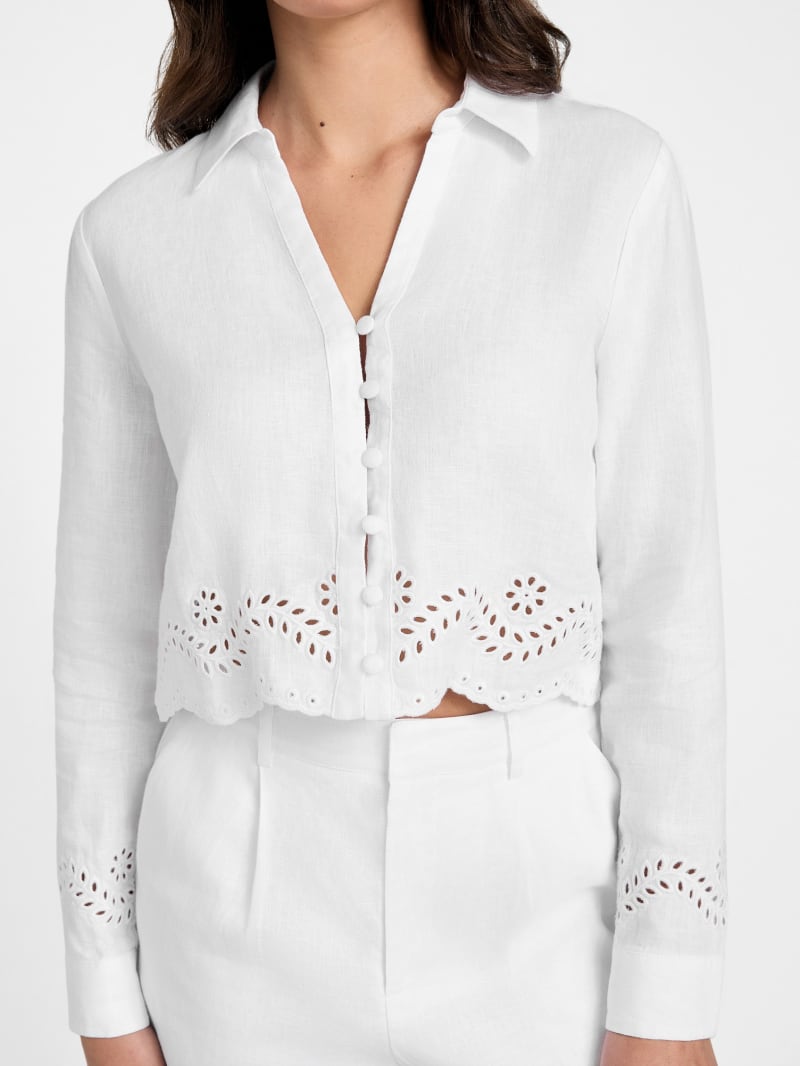 売れ筋商品|||ゲス カットソー トップス レディース Women's Long-Sleeve Leyna Linen Top Pure White Eco Leyna Linen Top | GUESS