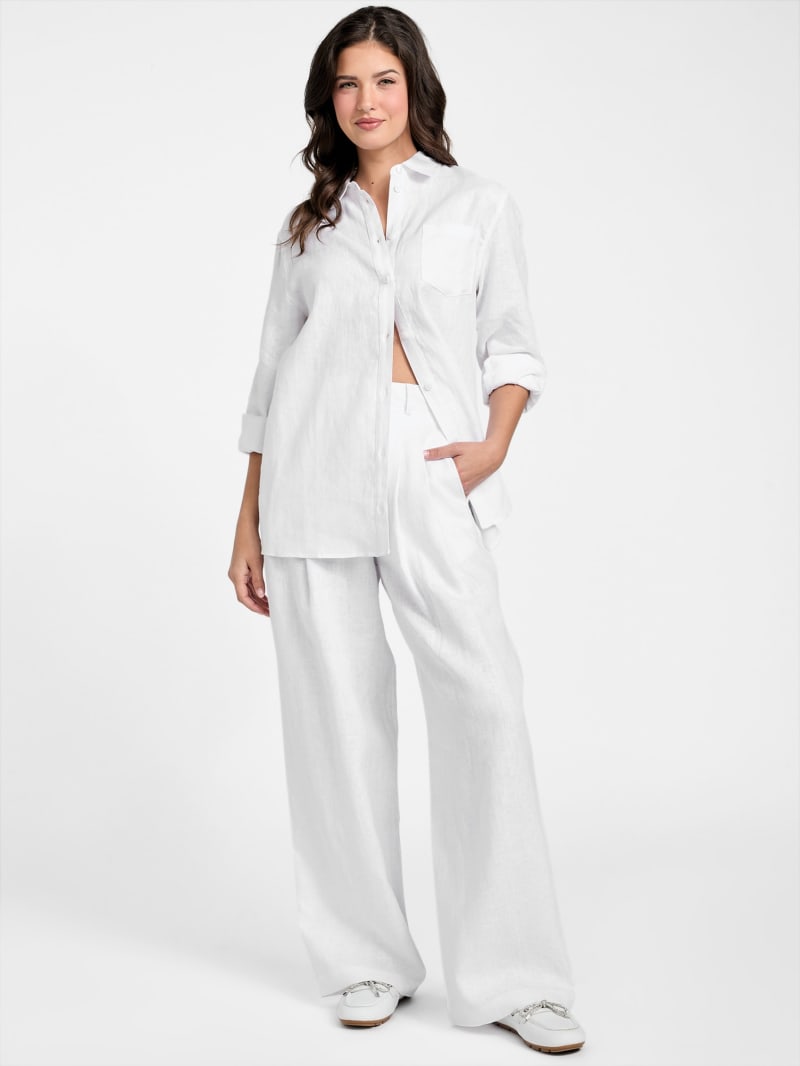 売れ筋商品|||ノクチューン カットソー トップス レディース Women's Ecru Linen Flowy Linen Shirt Open white Eco Leyna Linen Top | GUESS