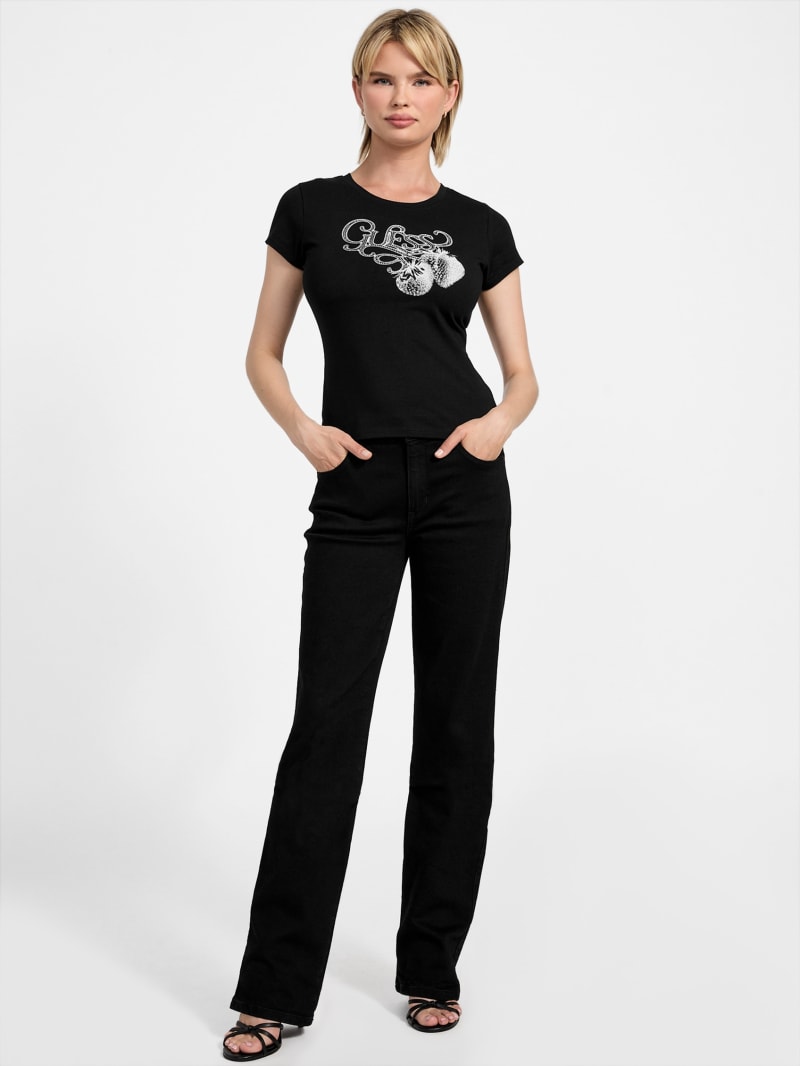 Eco Strawberry Logo Rhinestone Tee | GUESS