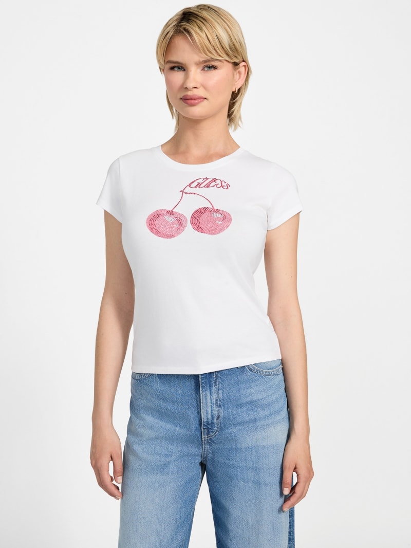 Eco Wavy Cherry Rhinestone Tee | GUESS
