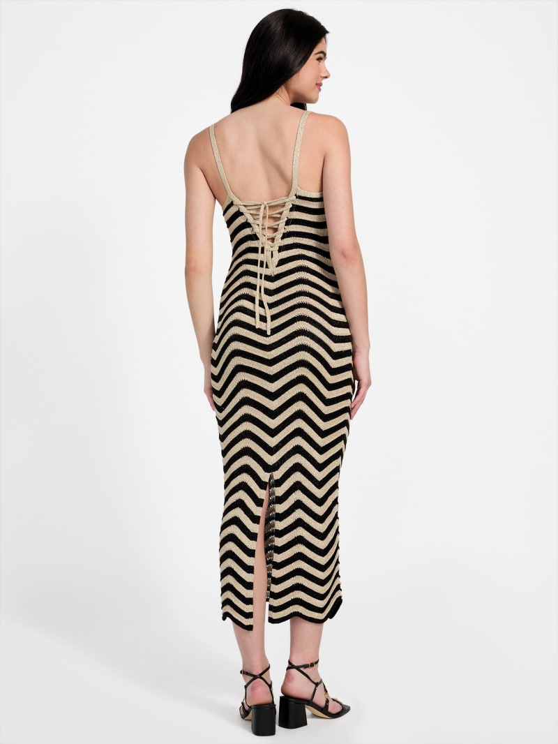 guess chevron bodycon maxi dress Guess Women's Vera Chevron Lace-Up Dress - Natural/jet Black Multi Stripe