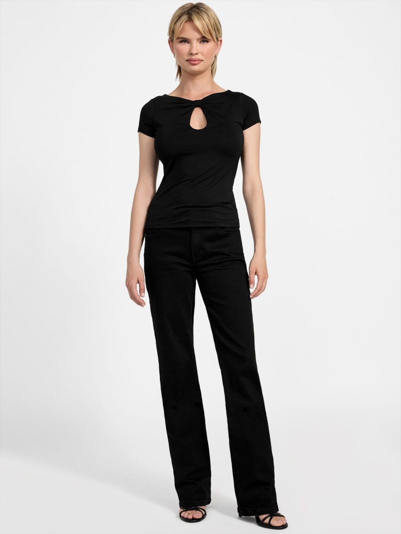 売れ筋商品|||ゲス カットソー トップス レディース Women's Joey Cutout Cap-Sleeve Top Jet Black A996 Eco Joey Cutout Top | GUESS