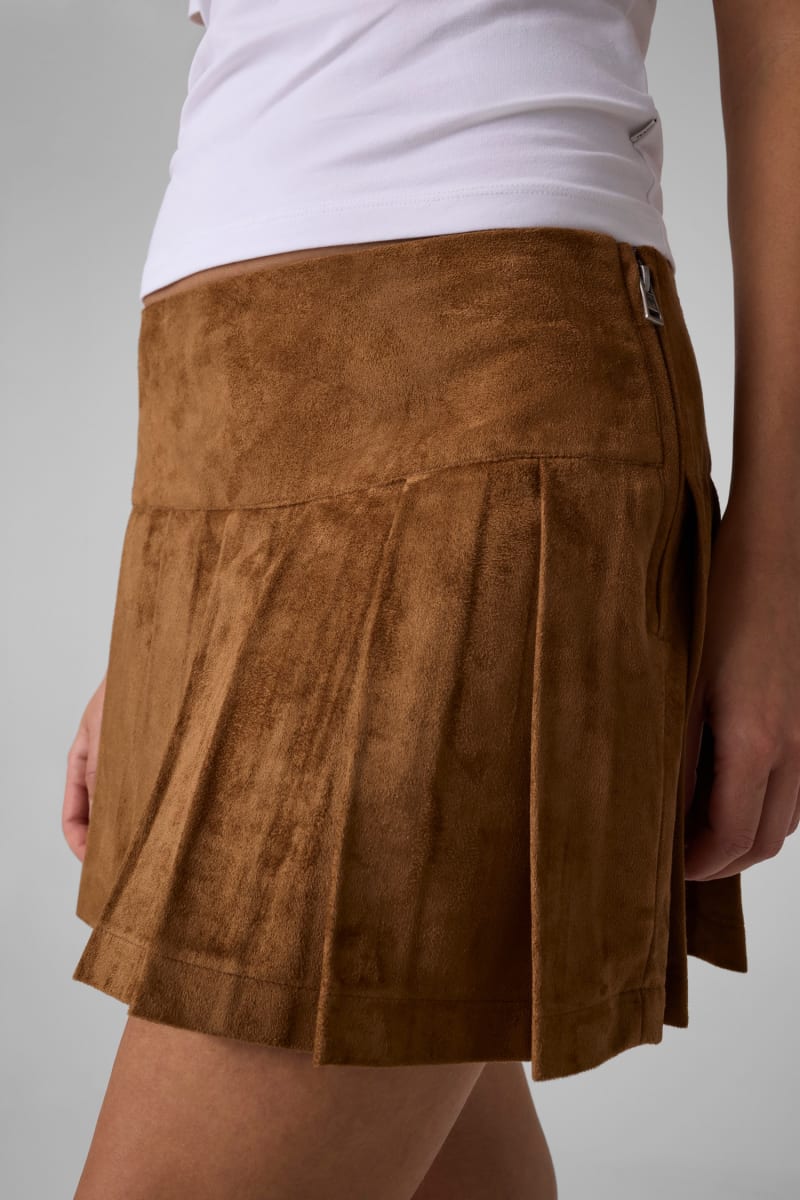 Faux suede pleated skirt
