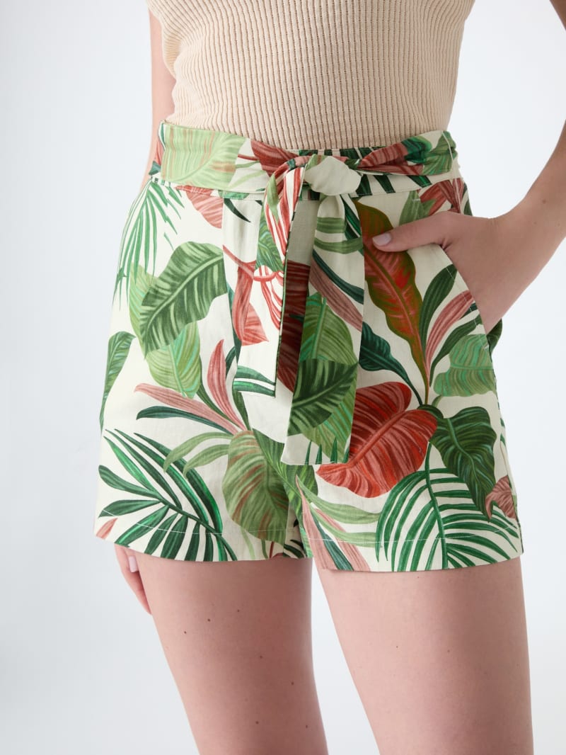 Linen-blend printed shorts