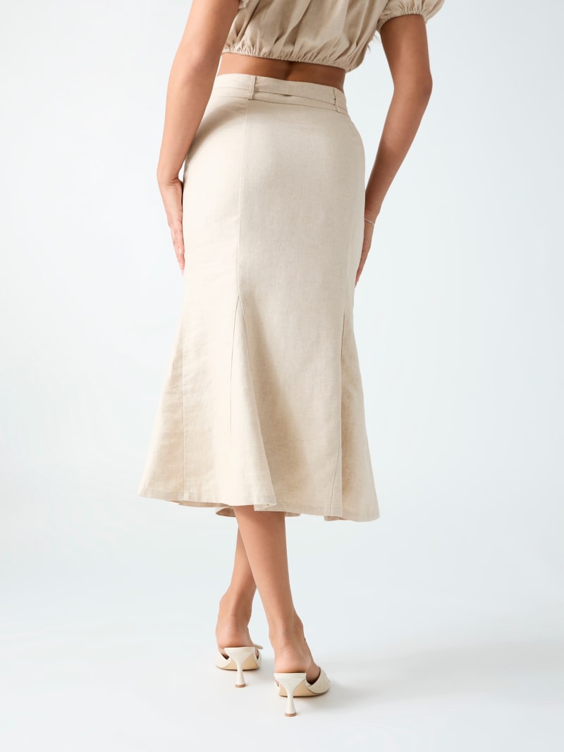 Linen-blend midi skirt