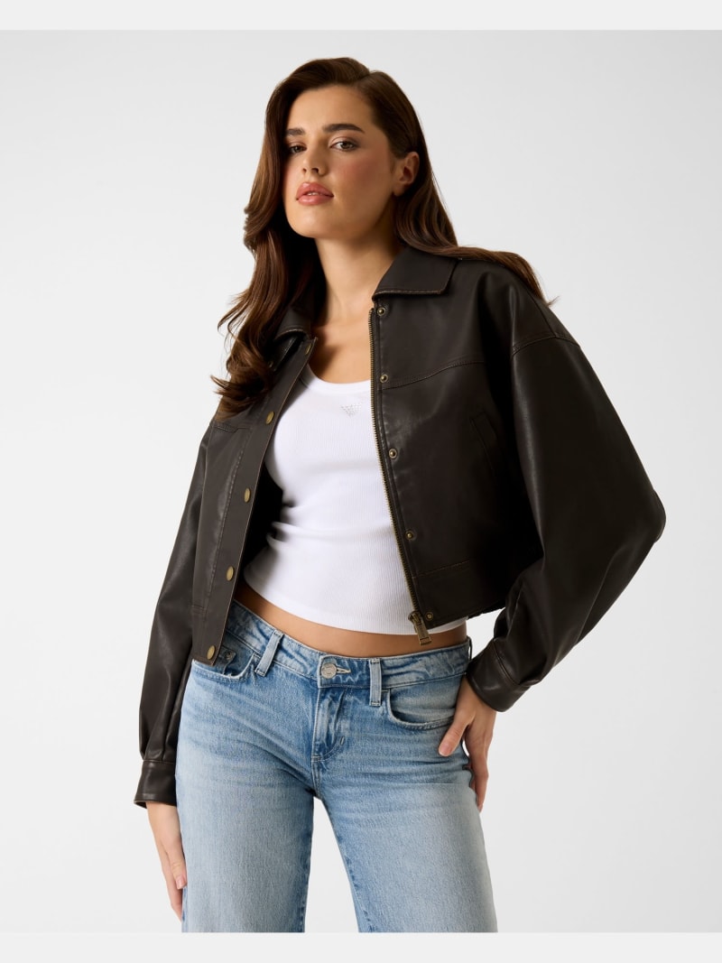 Faux leather cropped jacket