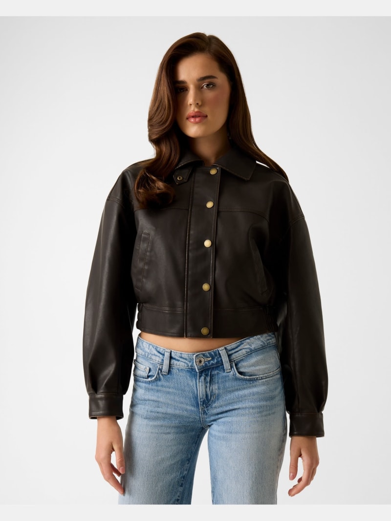Faux leather cropped jacket