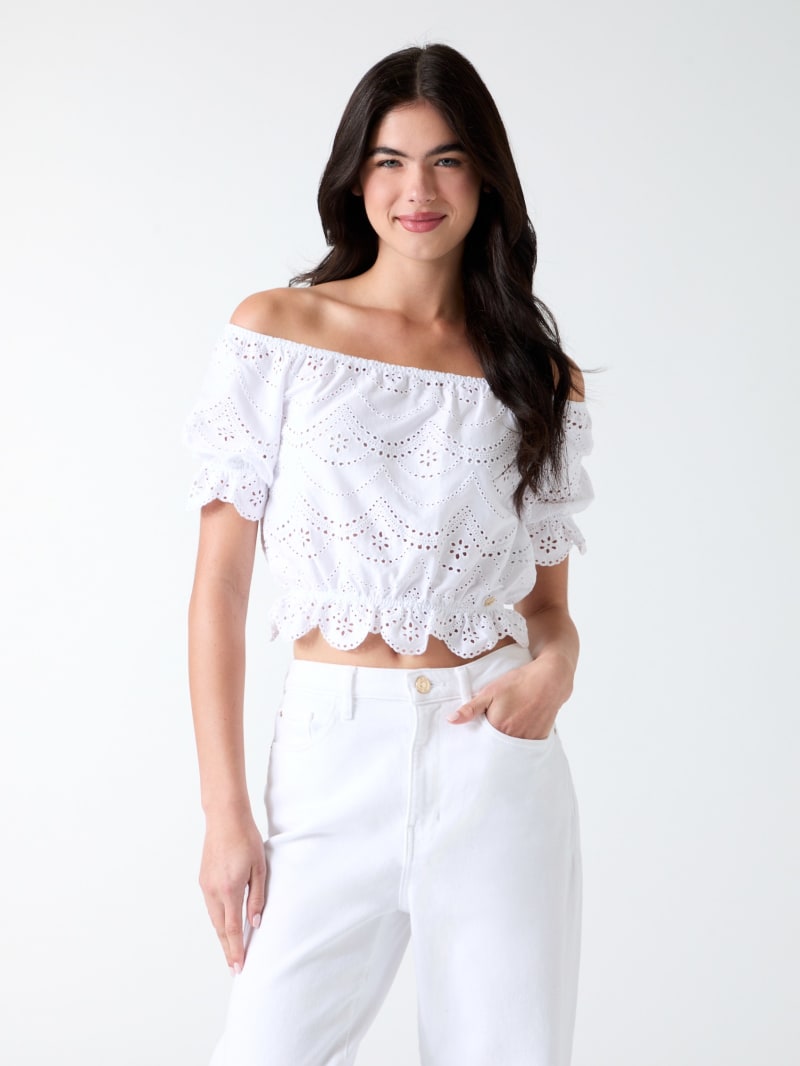 Off-shoulder eyelets top