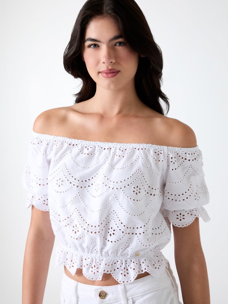 GUESS® Off-shoulder eyelets top Women