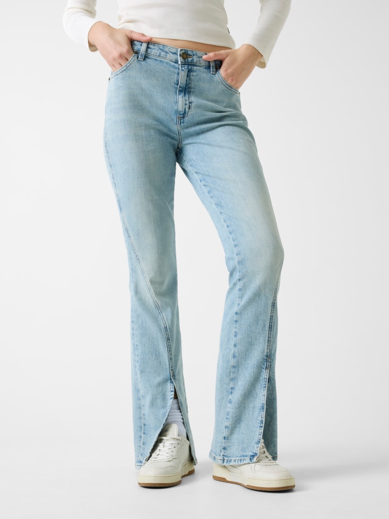 GUESS® G09 front slit high rise bootcut jeans