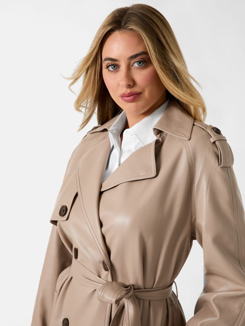 Faux leather trench coat