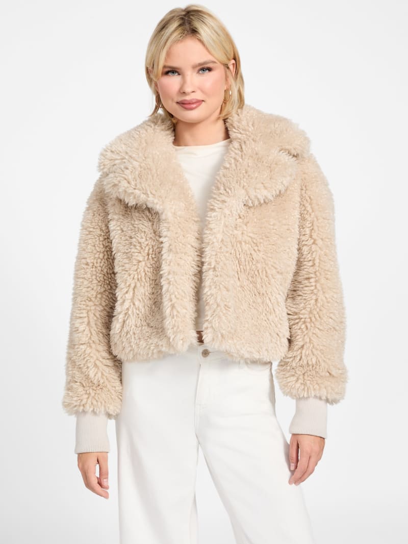 Flavie Teddy Faux-Fur Cropped Jacket