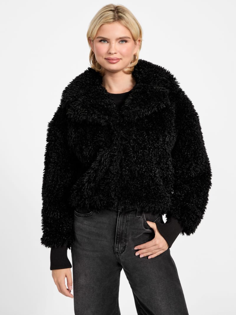 GUESS® Flavie Teddy Faux-Fur Cropped Jacket