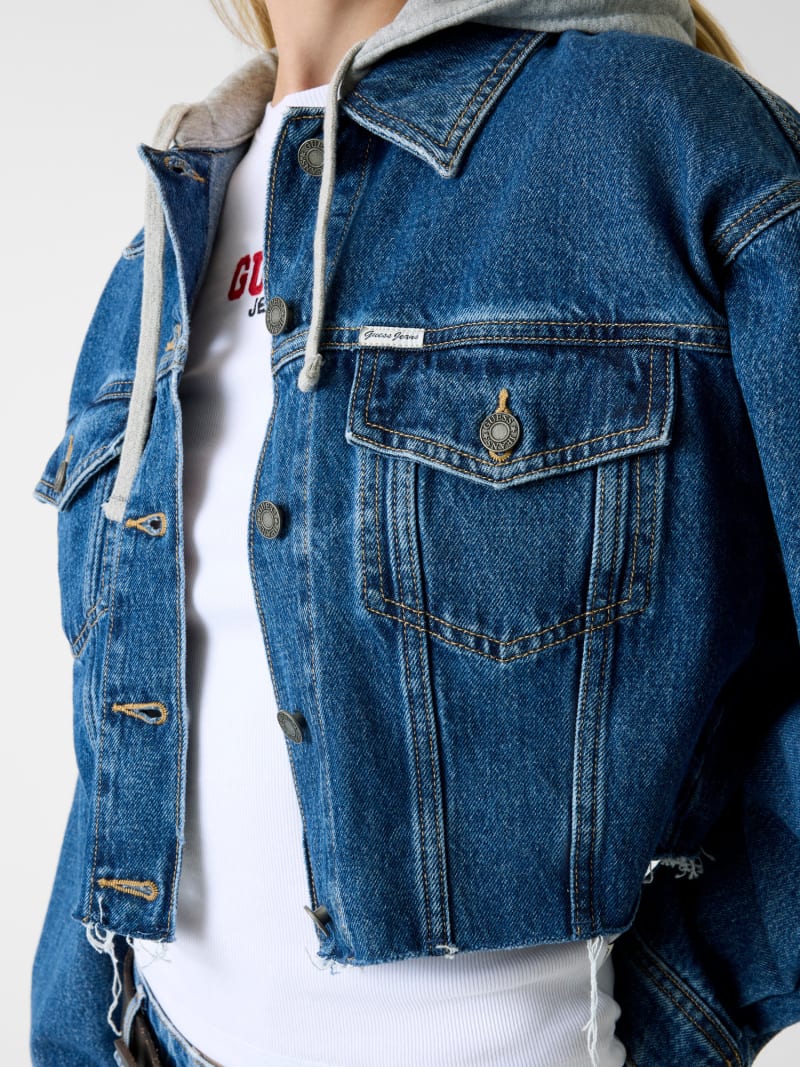 Cropped hooded denim jacket