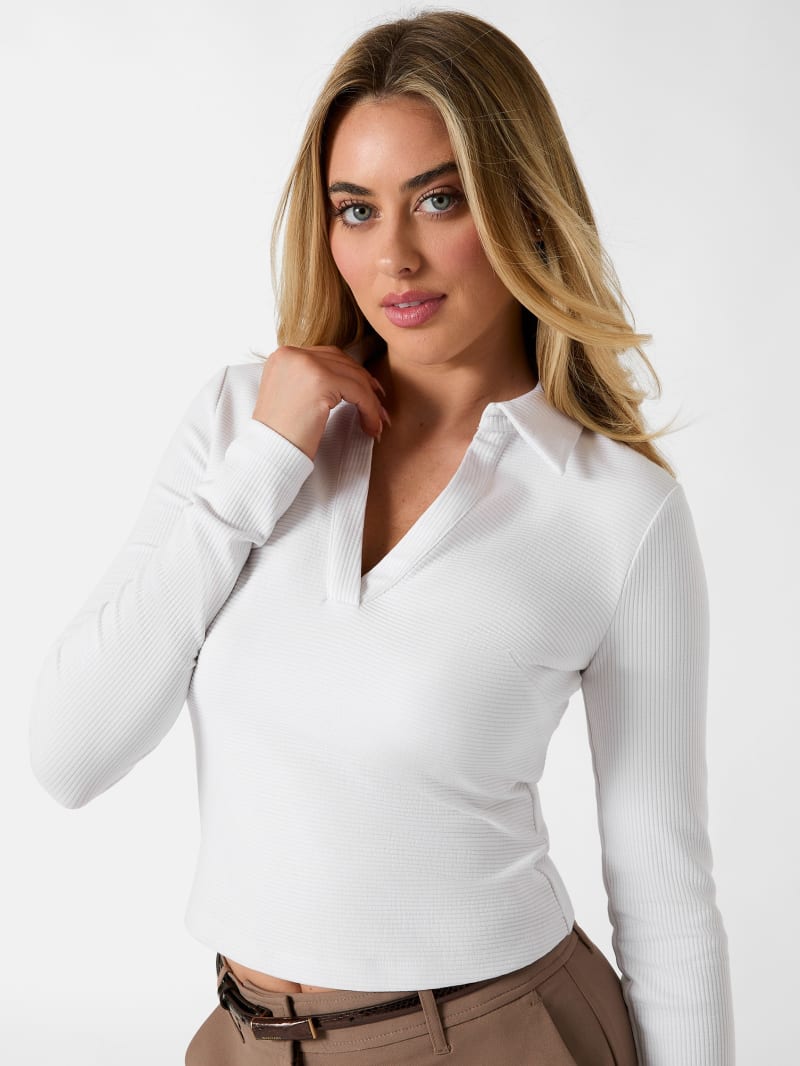Rib-knit polo shirt