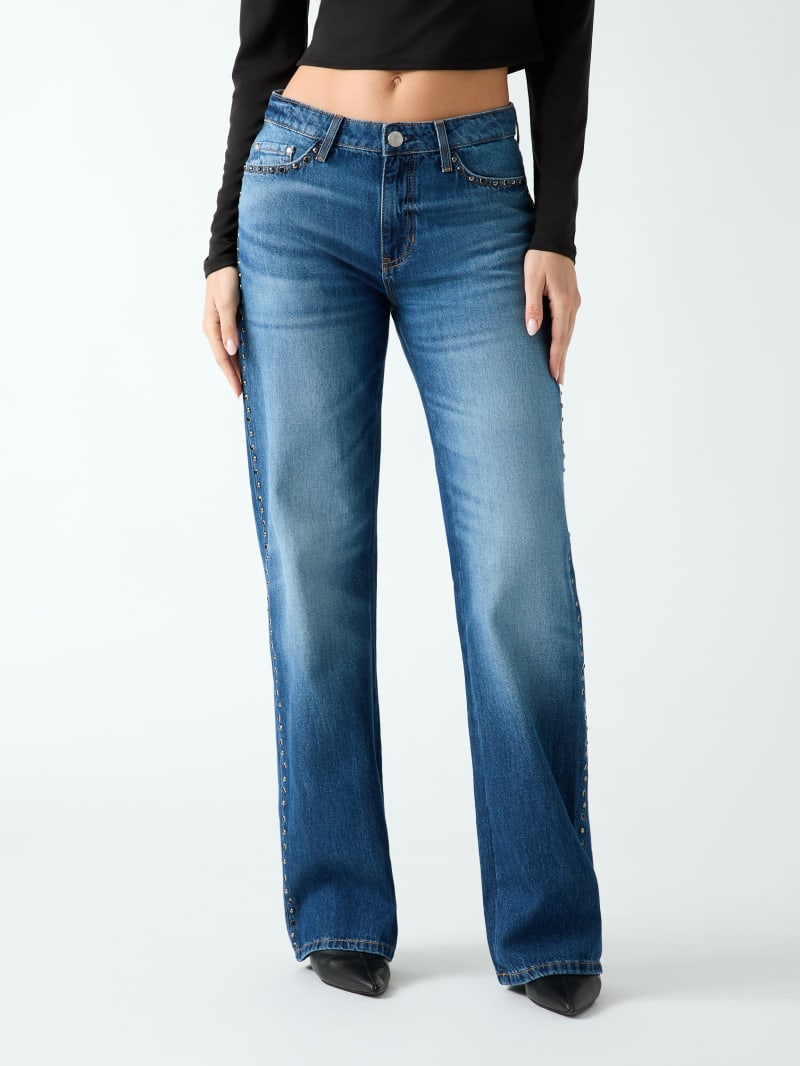 Studded mid rise jeans