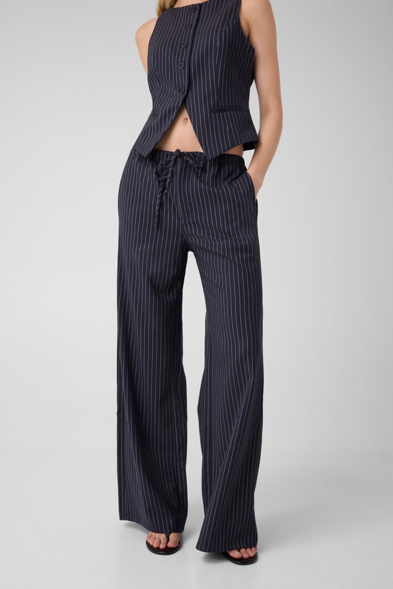 Pinstriped wide-leg pants