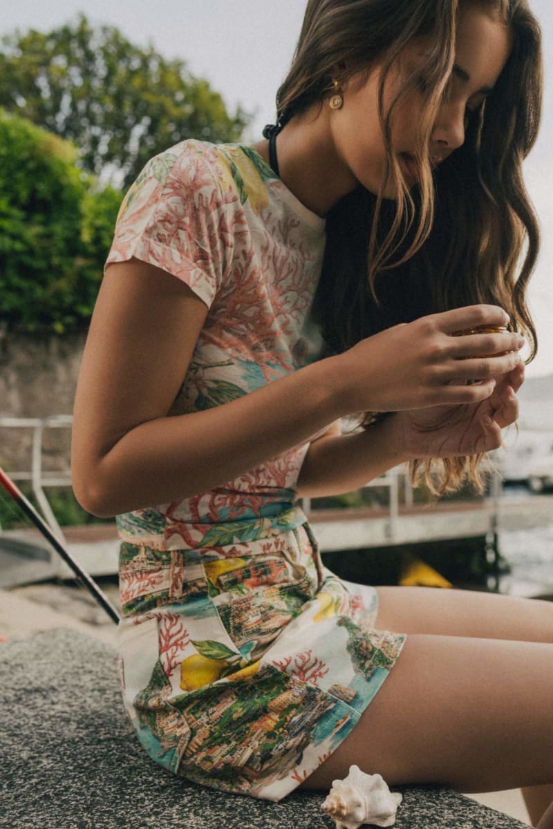 Printed Denim Shorts