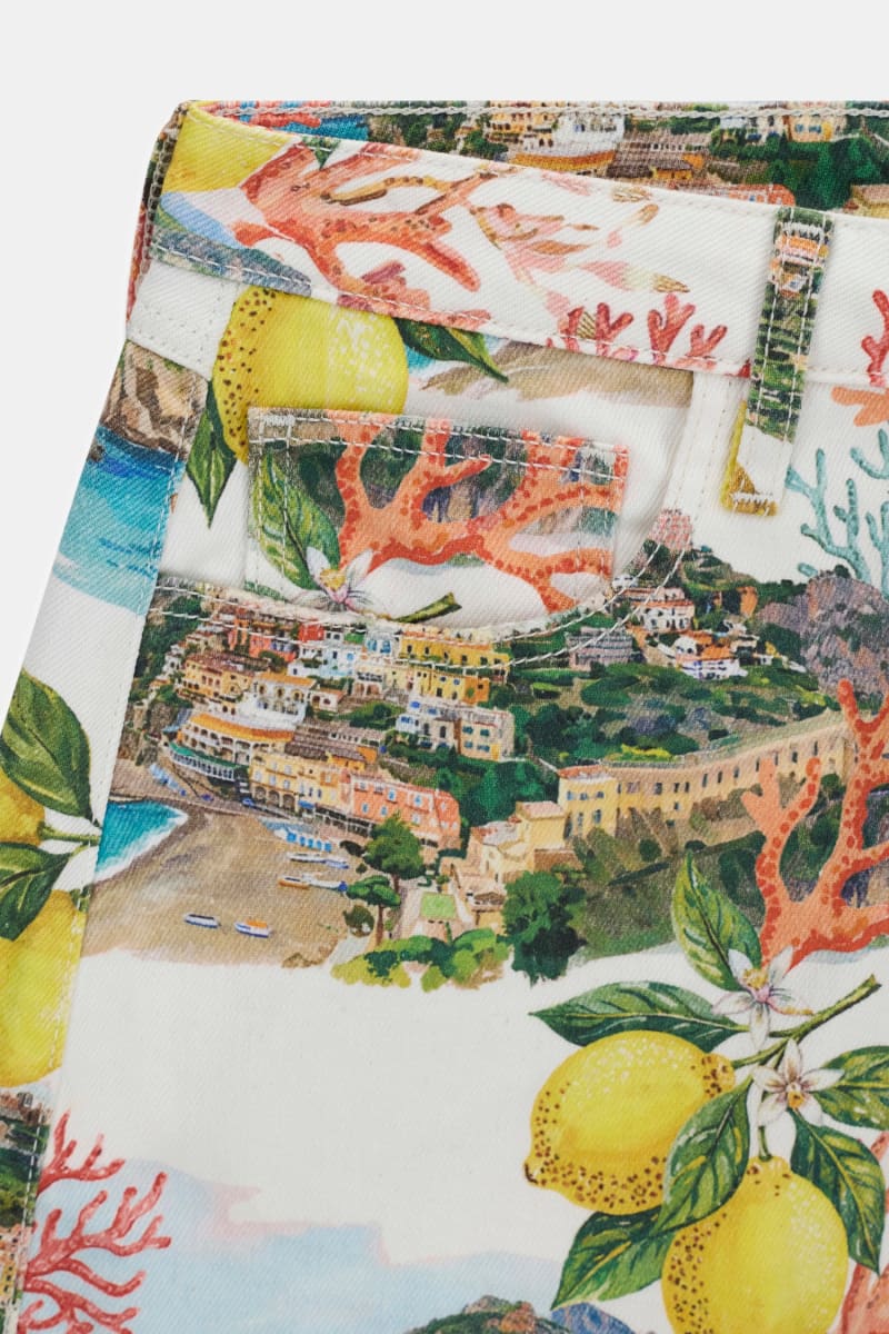 Printed Denim Shorts