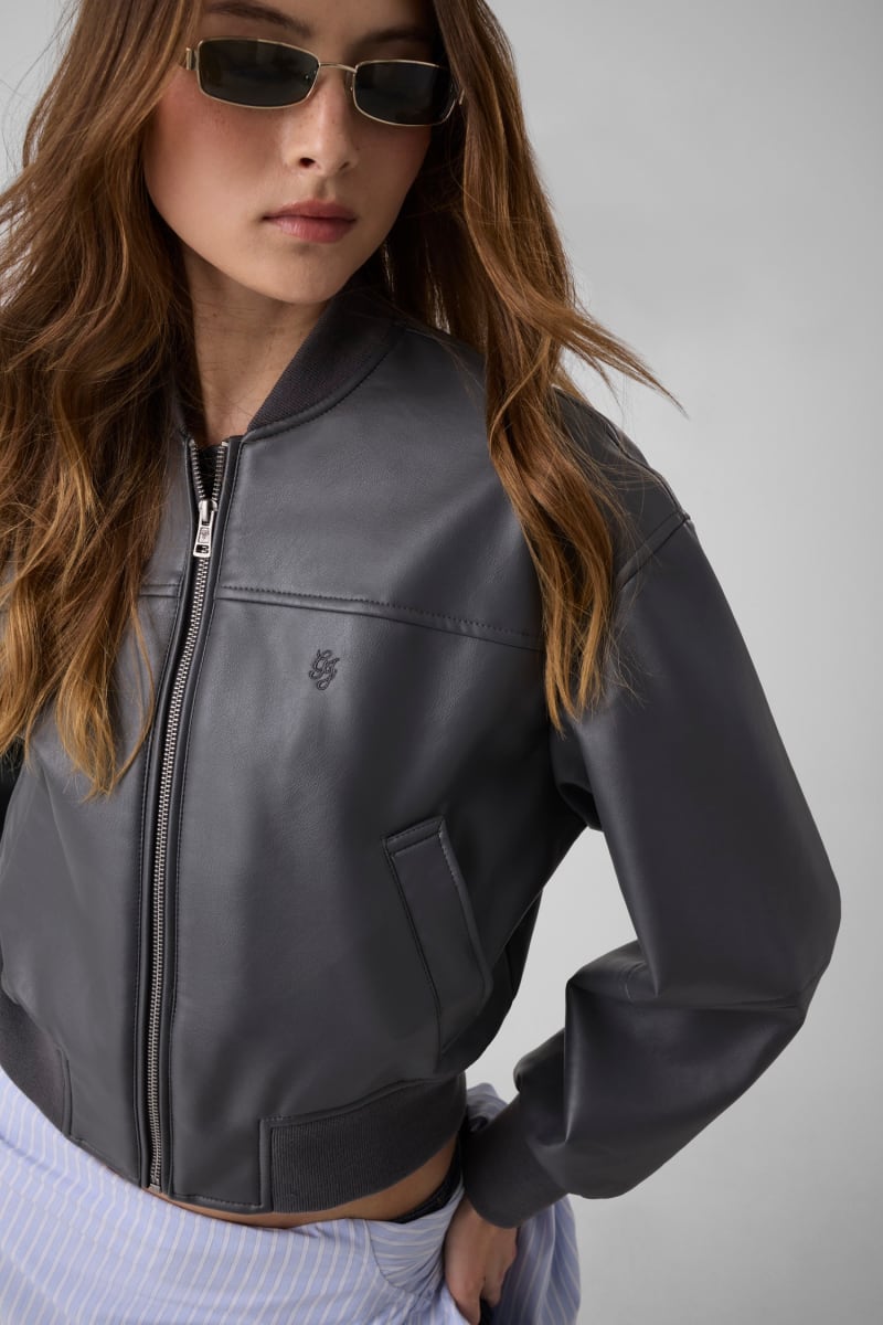Faux leather bomber jacket