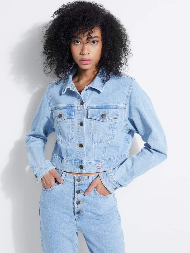 guess black denim jacket womens