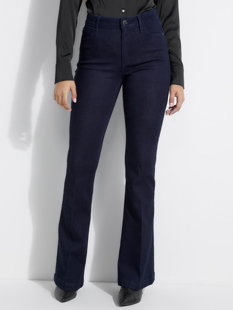 blue high rise flare jeans